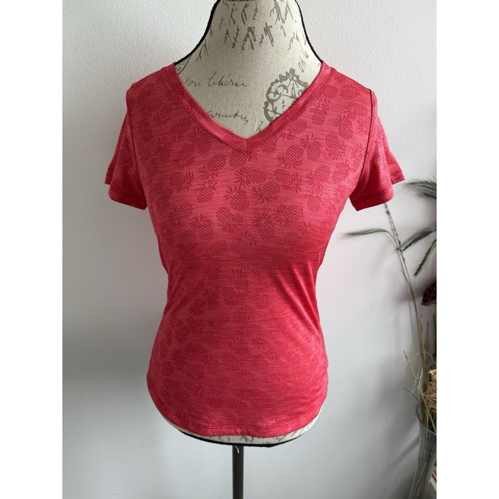 Tommy Bahama Island Zone Palmβ Coast Pineapple Red V-Neck T-Shirt Size XXS